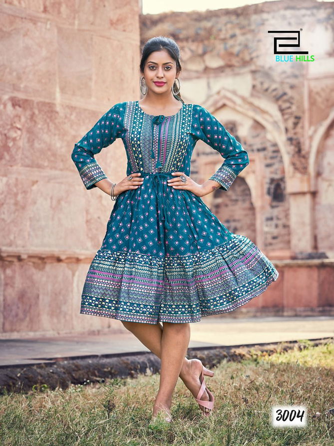 Blue Hills Show off 3 Fancy Printed Tunic Style Wholesale Designer Kurtis